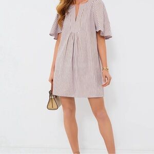 Pomander Place Lavender and Brown Vertical Stripe Mini Dress